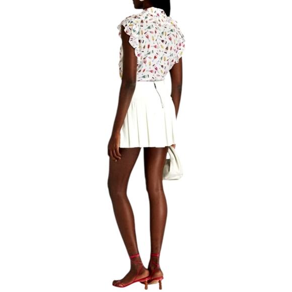 Alice+Olivia Women's Medium White Multicolor Champagne Toast Silk Ruffle Blouse - Picture 3 of 8